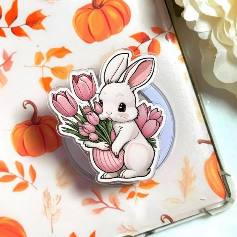 Bunny Tulip MagSafe Phone Grip: Cute Rabbit Floral Magnetic Magnetic Grip, Spring Aesthetic Phone Holder, Gift for Her