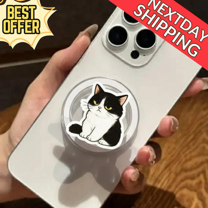 Grumpy Cat MagSafe Phone Grip: Black White Kitty Magnetic Popgrip, Cute Pet Phone Holder Gift for Cat Lovers