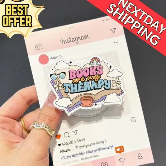 Books Are My Therapy MagSafe Phone Grip: Bookish Magnetic Griptok, Reader Gift, Aesthetic Pastel Phone Holder for Book Lovers