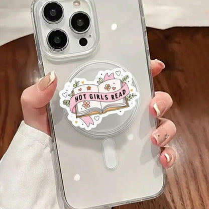 Hot Girls Read MagSafe Phone Grip: Pastel Bookish Magnetic Phone Stand, Cute Reading Phone Holder, Gift for Book Lovers & Readers