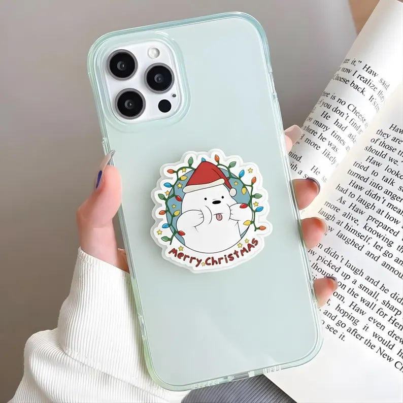 Merry Christmas Ice Bear MagSafe Phone Grip: Kawaii Holiday Magnetic Popgrip, Cute Xmas Bear Phone Holder, Festive Gift For Teens & Kids