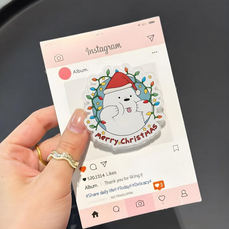 Merry Christmas Ice Bear MagSafe Phone Grip: Kawaii Holiday Magnetic Popgrip, Cute Xmas Bear Phone Holder, Festive Gift For Teens & Kids