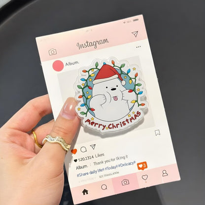 Merry Christmas Ice Bear MagSafe Phone Grip: Kawaii Holiday Magnetic Popgrip, Cute Xmas Bear Phone Holder, Festive Gift For Teens & Kids