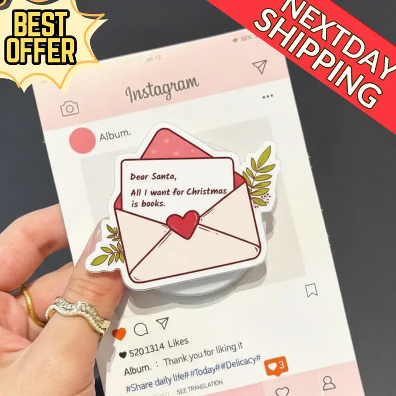 Dear Santa Christmas MagSafe Phone Grip: Cute Holiday Envelope Kindle Stand, Funny Letter to Santa Phone Holder, Gift for Christmas Lovers