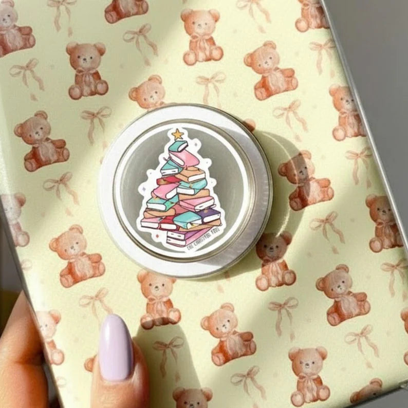 Christmas Tree Stack of Books Magnetic Phone Grip: Cute Book Tree MagSafe Kindle Stand, Holiday Phone Holder, Gift for Book Lovers