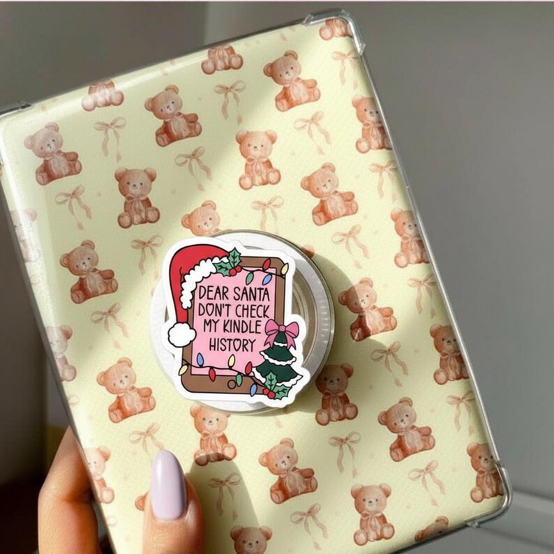 Dear Santa Don't Check My Kindle History Magnetic Phone Grip: Christmas MagSafe Popgrip, Funny Holiday Book Lover Gift, Cute Accessory
