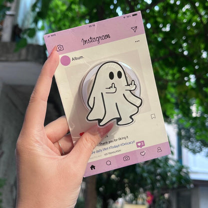 Ghost Magnetic Phone Grip: Funny Ghost-Inspired Phone Grip, Cute Ghost with Middle Finger Design, Spooky Gift for Friends, Trendy Holder