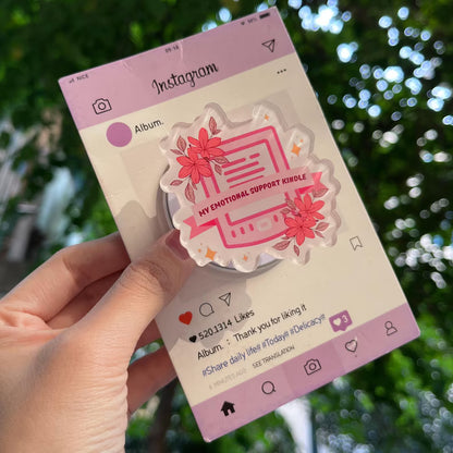 My Emotional Support Kindle Phone Stand: Cute Bookish Magnetic Phone Grip, Pink Flowers Book-Inspired Phone Holder, Perfect Gift for Lovers