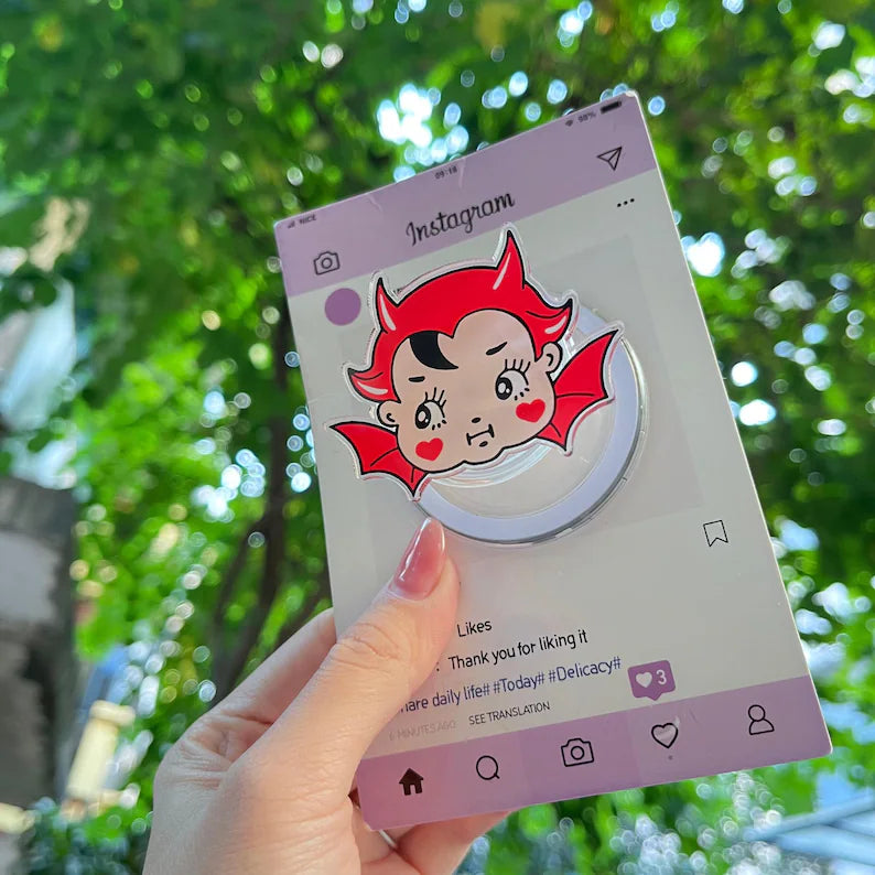 Devil Girl Magnetic Phone Holder: Cute Retro Devil Phone Grip, Kawaii Magsafe Phone Holder, Perfect Gift for Halloween & Pop Culture Lovers