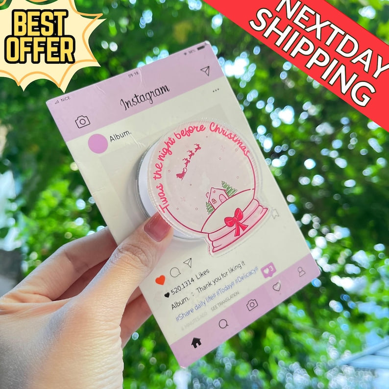 Twas the Night Before CMagnetic Phone Holder: Cute Snow Globe Phone Grip, Festive Phone Holder, Perfect Christmas Gift for Book Lover