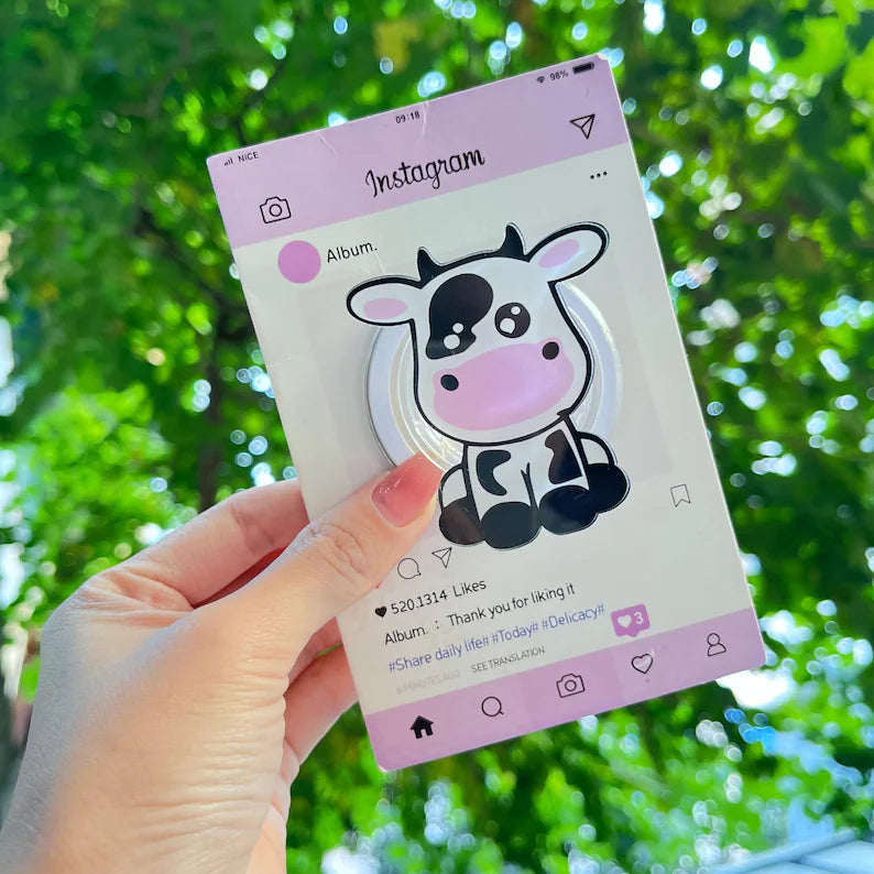 Cute Cow Magnetic Phone Grip: Adorable Cow Face Phone Grip, Kawaii Magsafe Phone Holder, Perfect Gift for Cow Lovers