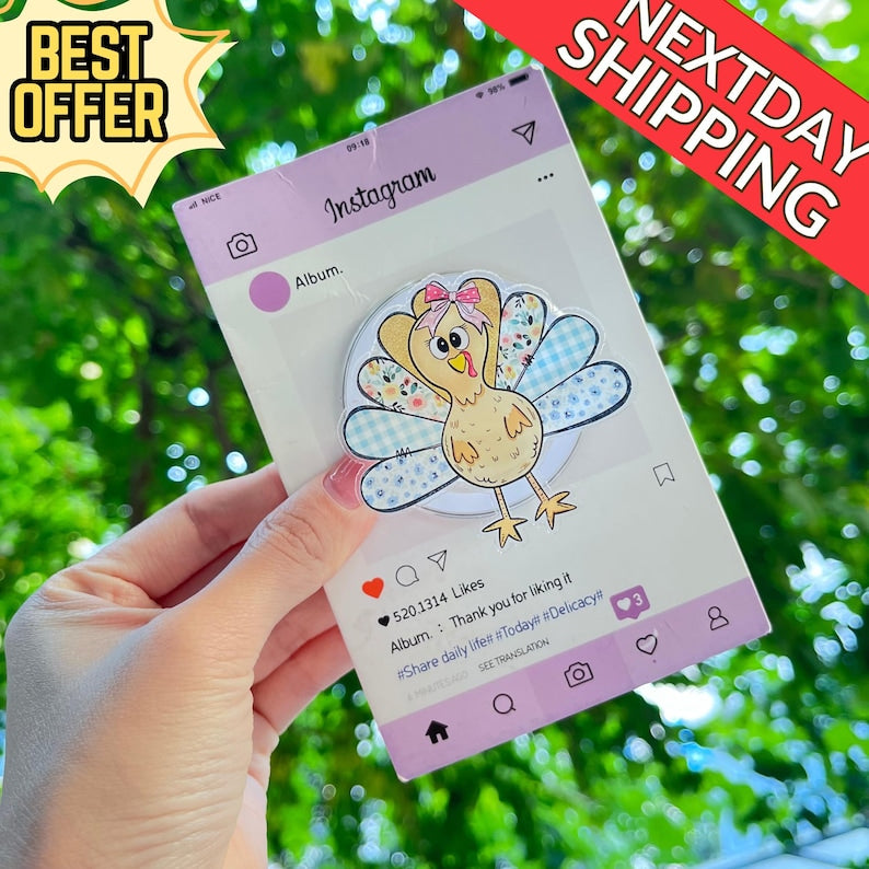 Thanksgiving Turkey Magnetic Phone Holder: Cute Turkey with Bow Phone Grip, Kawaii Thanksgiving Phone Holder, Perfect Gift for Fall Lovers