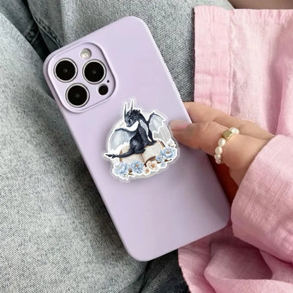 Fantasy Dragon Magnetic Phone Grip: Cute Dragon on Book Phone Stand, Kawaii Magsafe Phone Holder, Perfect Gift for Book Lover, Fantasy Fan