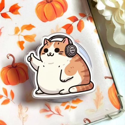 Cat with Headphones Magnetic Phone Grip: Cute Cat MagSafe Phone Stand, Funny Phone Accessory, Cat Lover Gift, Cozy Grip for Animal Lover