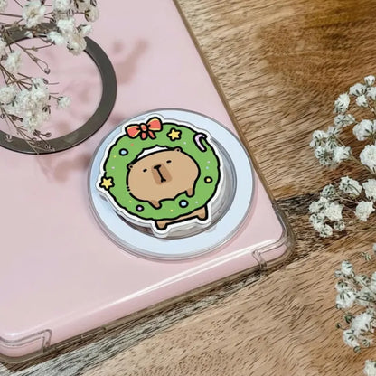 Bear in Christmas Wreath Magnetic Phone Grip: Cute Holiday Bear MagSafe Phone Holder, Xmas Phone Grip, Cute Accessory, Cute Pet Lover Gift
