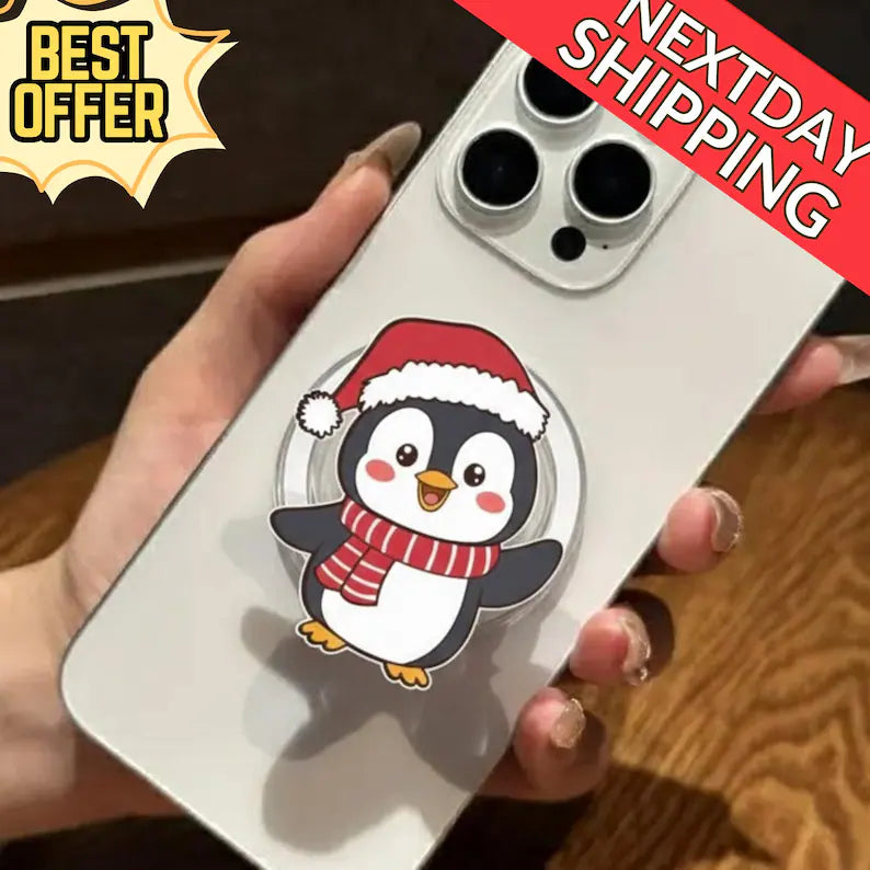 Penguin Christmas Magnetic Phone Grip: Cute Holiday Penguin MagSafe Phone Stand, Christmas Penguin Phone Accessory, Penguin Gift for Fans