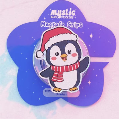 Penguin Christmas Magnetic Phone Grip: Cute Holiday Penguin MagSafe Phone Stand, Christmas Penguin Phone Accessory, Penguin Gift for Fans