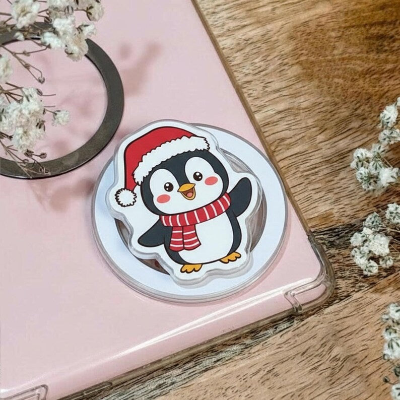 Penguin Christmas Magnetic Phone Grip: Cute Holiday Penguin MagSafe Phone Stand, Christmas Penguin Phone Accessory, Penguin Gift for Fans