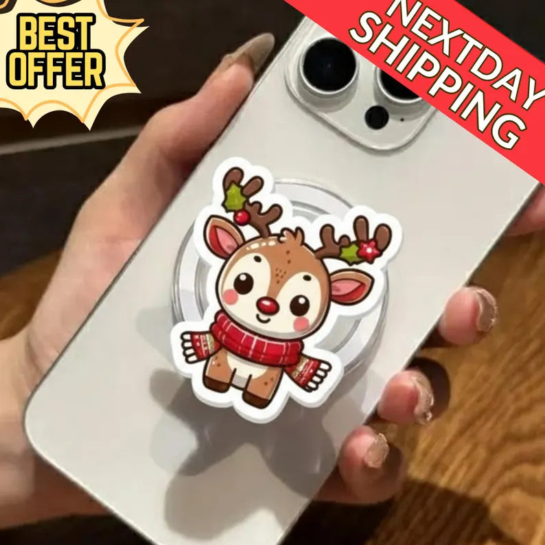 Reindeer Christmas Magnetic Phone Grip: Cute Holiday Reindeer MagSafe Griptok, Xmas Reindeer Phone Accessory, Xmas Reindeer Gift for Fans