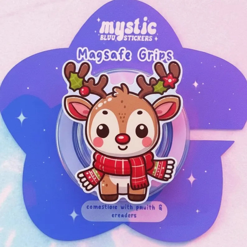 Reindeer Christmas Magnetic Phone Grip: Cute Holiday Reindeer MagSafe Griptok, Xmas Reindeer Phone Accessory, Xmas Reindeer Gift for Fans