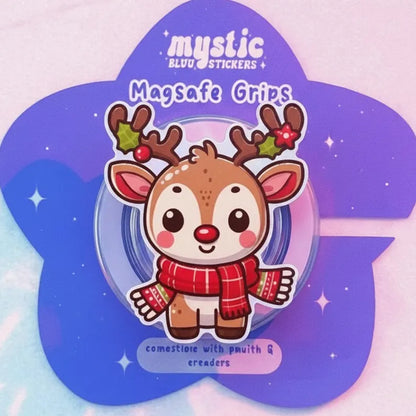 Reindeer Christmas Magnetic Phone Grip: Cute Holiday Reindeer MagSafe Griptok, Xmas Reindeer Phone Accessory, Xmas Reindeer Gift for Fans