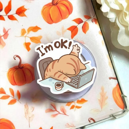 I'm OK Cat Magnetic Phone Grip: Funny Lazy Cat MagSafe Griptok, Cute Cat Office Phone Accessory, Coffee Lover Cat Phone Grip Gift