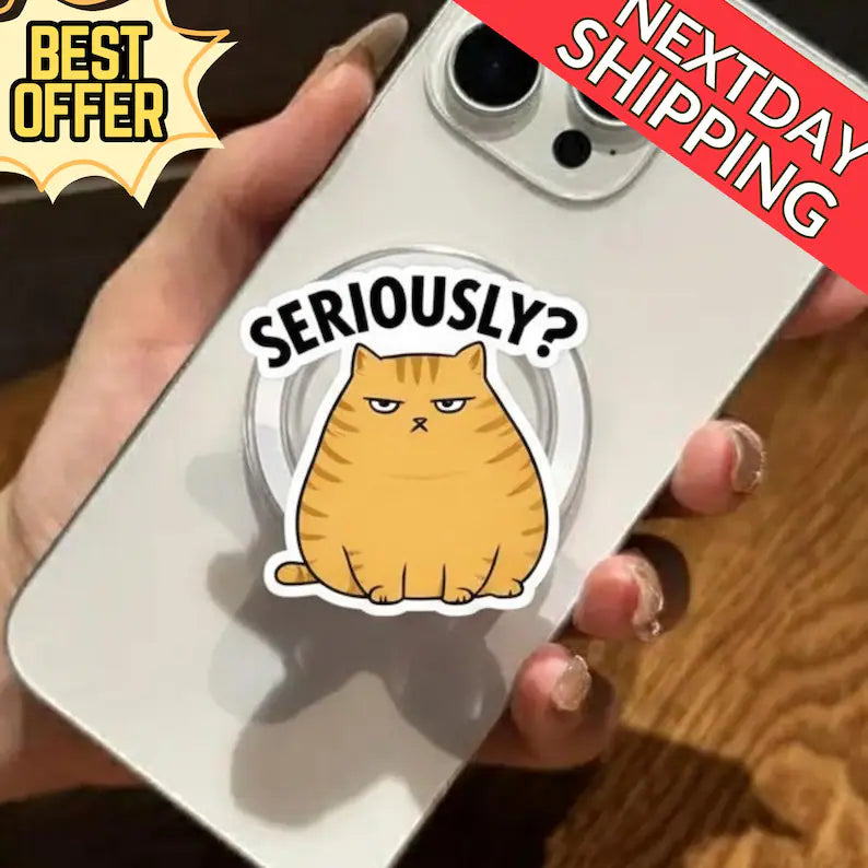 Seriously Cat Phone Grip – Cute Cat with Attitude, Funny Cat Phone Holder, Gift for Cat Lovers, Kawaii Cat Design, Magsafe Phone Grip