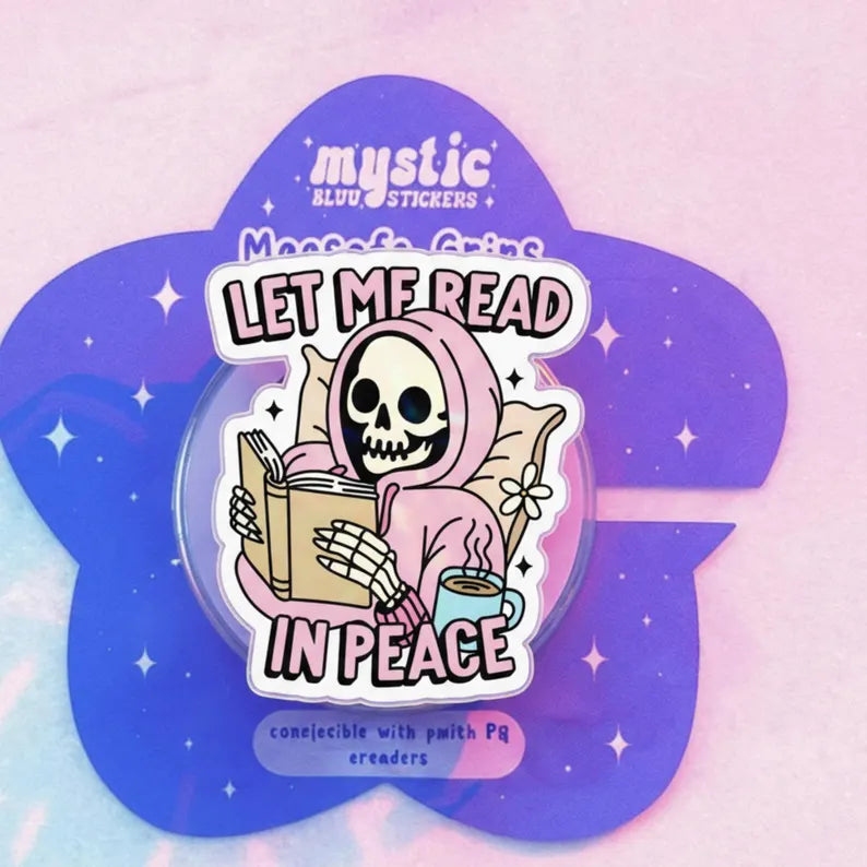 Let Me Read in Peace Magnetic Phone Grip – Funny Skeleton Reading Phone Holder, Kawaii Skeleton Phone Stand, Perfect Gift for Book Lovers