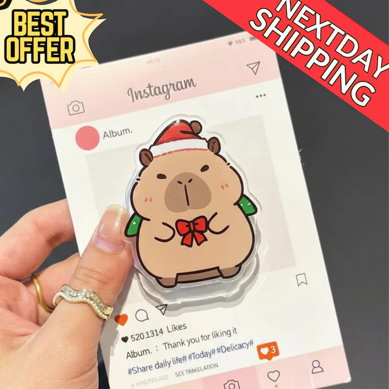 Cute Capybara Christmas Magnetic Phone Grip: Kawaii Santa Capybara Magsafe Holder, Holiday Animal Phone Holder, Cute Gift for Friends
