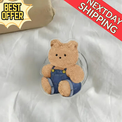 Cute Teddy Bear Magnetic Phone Grip: Kawaii Plush Bear Phone Stand, Soft Aesthetic Phone Holder, Adorable Gift for Bear Lovers & Teens