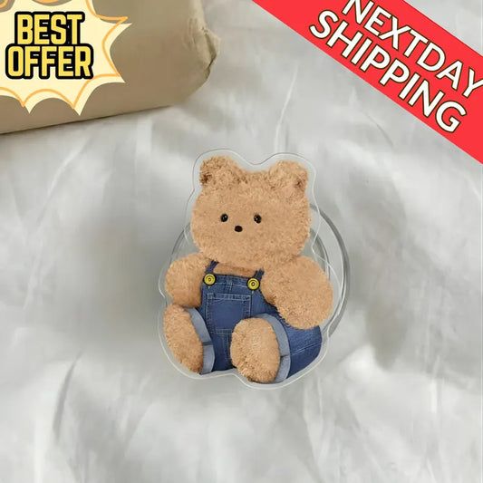 Cute Teddy Bear Magnetic Phone Grip: Kawaii Plush Bear Phone Stand, Soft Aesthetic Phone Holder, Adorable Gift for Bear Lovers & Teens