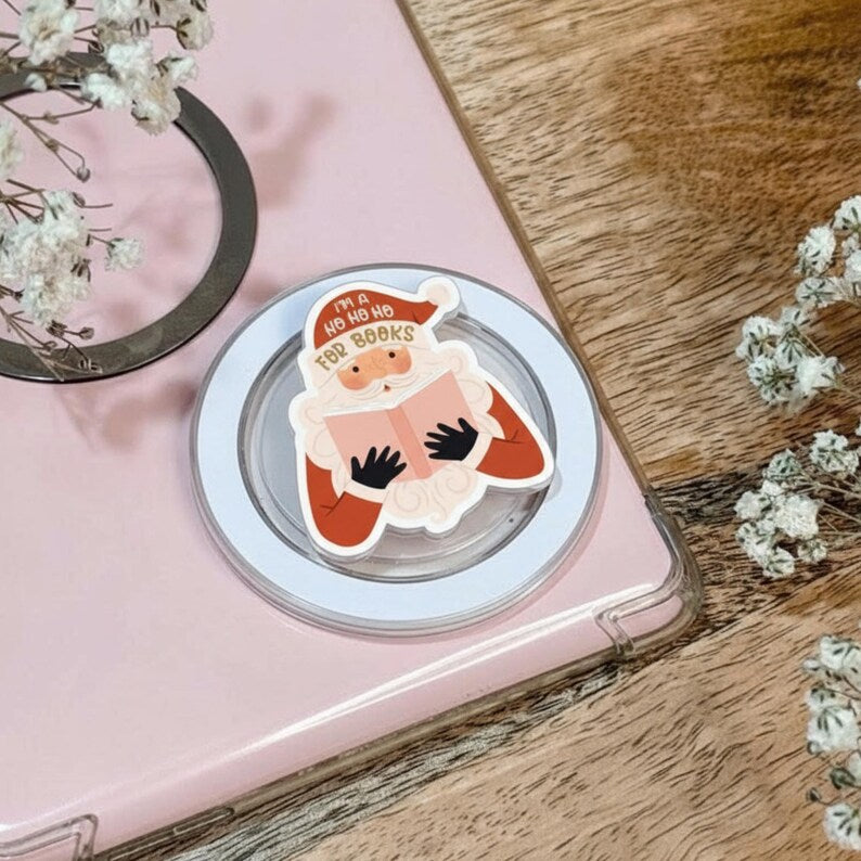 Santa Book Lover MagSafe Phone Grip – Cute Christmas Reading Magnetic Phone Stand, Holiday Bookish Gift, Festive Phone Holder Alternative