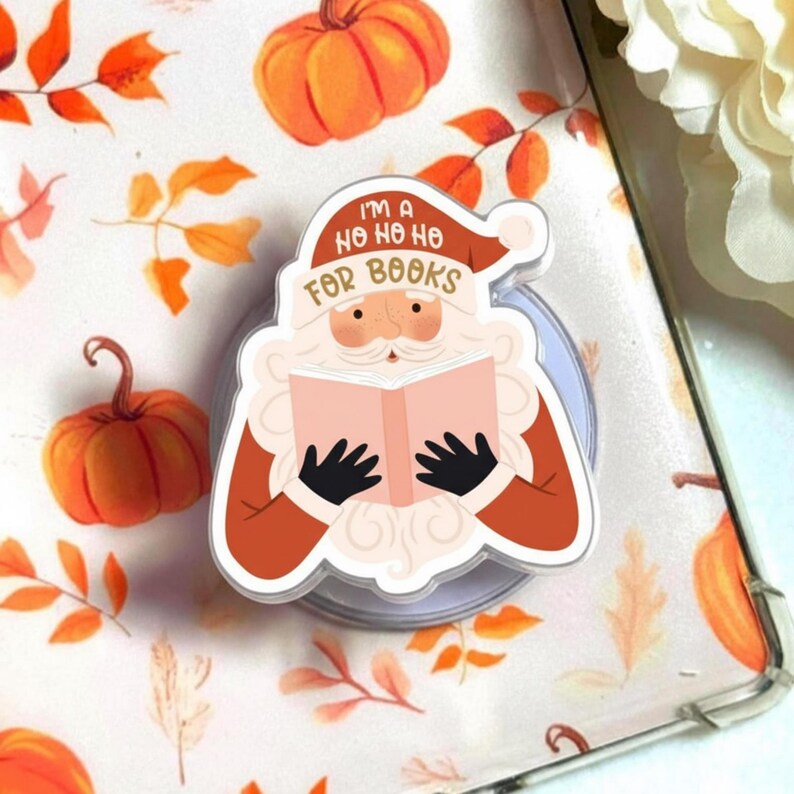 Santa Book Lover MagSafe Phone Grip – Cute Christmas Reading Magnetic Phone Stand, Holiday Bookish Gift, Festive Phone Holder Alternative