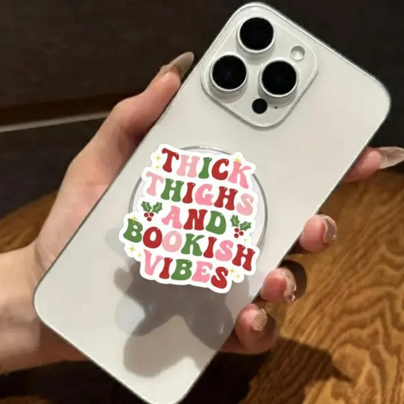 Thick Thighs and Bookish Vibes MagSafe Phone Grip – Curvy Reader GripTok, Christmas Magnetic Popgrip Alternative, Funny Book Lover Gift