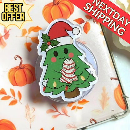 Cute Christmas Tree MagSafe Phone Grip – Holiday Cupcake Tree GripTok, Festive Kawaii Magnetic Kindle Stand Alternative, Xmas Gift for Teens