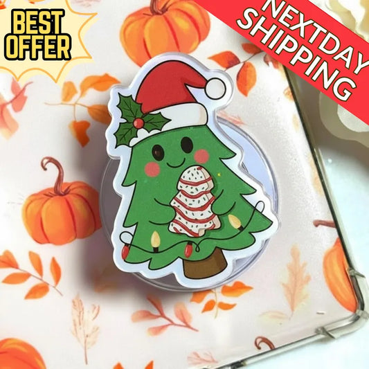 Cute Christmas Tree MagSafe Phone Grip – Holiday Cupcake Tree GripTok, Festive Kawaii Magnetic Kindle Stand Alternative, Xmas Gift for Teens