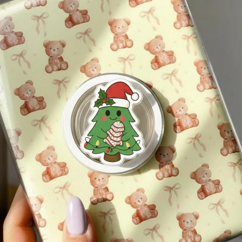 Cute Christmas Tree MagSafe Phone Grip – Holiday Cupcake Tree GripTok, Festive Kawaii Magnetic Kindle Stand Alternative, Xmas Gift for Teens