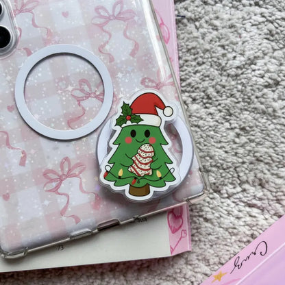Cute Christmas Tree MagSafe Phone Grip – Holiday Cupcake Tree GripTok, Festive Kawaii Magnetic Kindle Stand Alternative, Xmas Gift for Teens