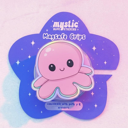 Pink Octopus MagSafe Phone Grip – Kawaii Octopus Phone Grip, Cute Magnetic Griptok Adorable Pink Accessory, Gift for Kids & Teens