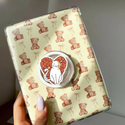 Sweet Cat and Petals MagSafe Phone Grip: Kawaii Cat Magnetic Phone Grip, Cute Phone Holder for Phone or Kindle, Booktok Gift for Friends