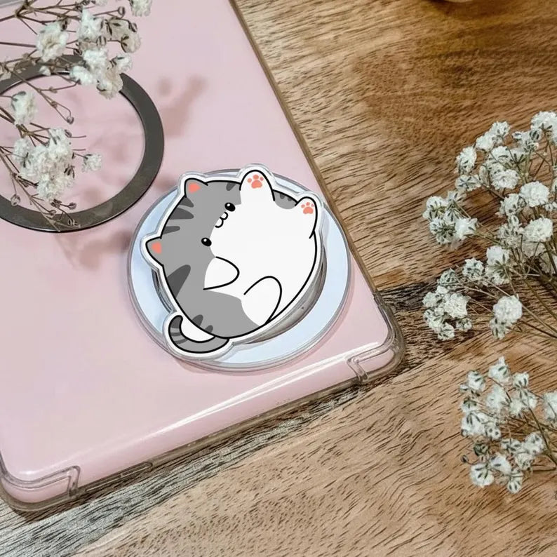Chubby Kitty MagSafe Phone Grip: Cute Kitty Magnetic Phone Holder, Kawaii Animal Phone Stand, Gift for Cat Lovers or Cat Moms, Cat Griptok