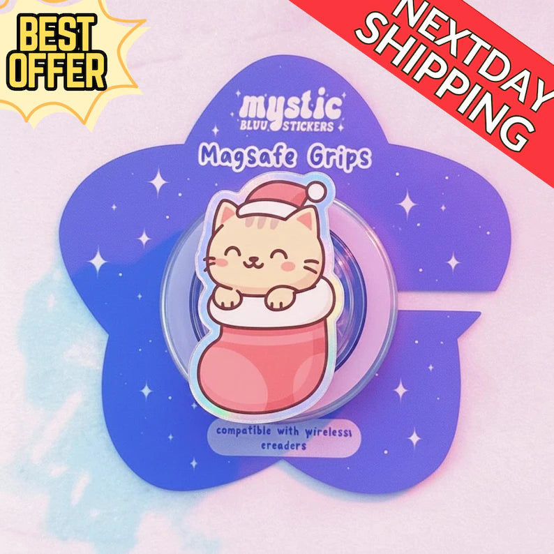 Kitten Christmas MagSafe Phone Grip – Cute Holiday Phone Accessory, Festive Magnetic Phone Holder for Cat Lovers, Christmas Grip for Kids