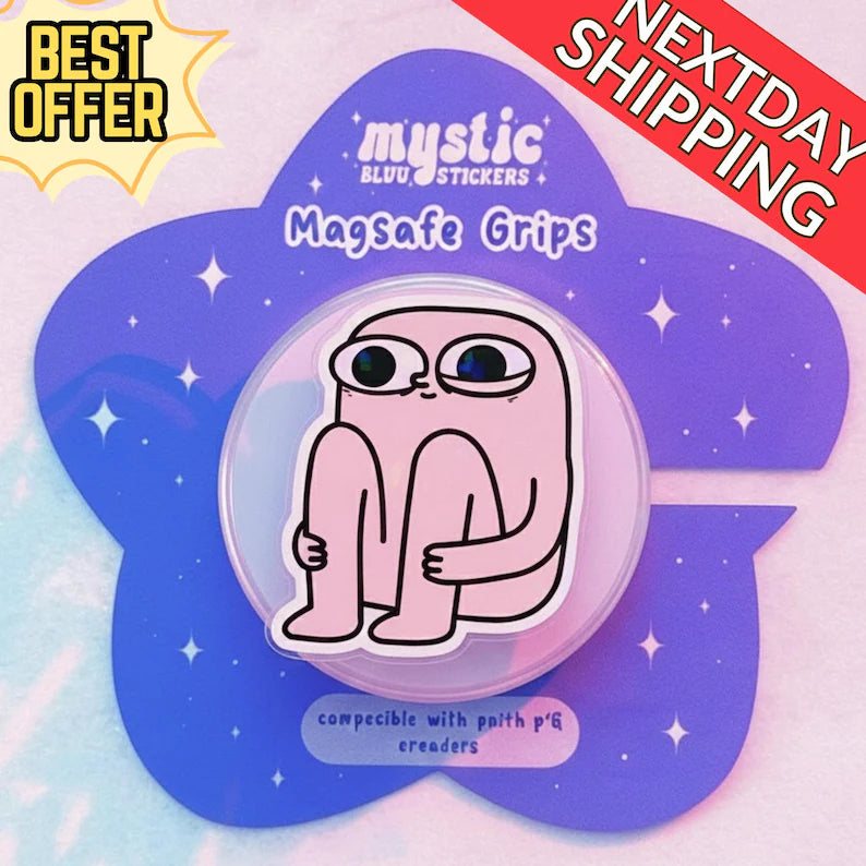 Sad Cartoon Magnetic Phone Grip, Funny Magsafe Phone Stand for Introvert, Cute Social Phone Accessory, Gift for Introverts, Quirky Grip