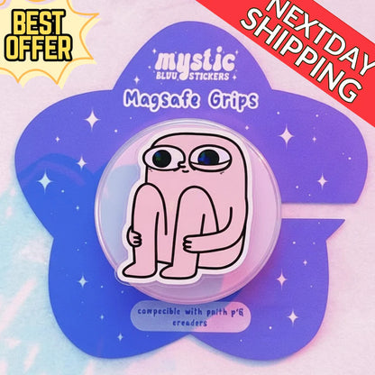Sad Cartoon Magnetic Phone Grip, Funny Magsafe Phone Stand for Introvert, Cute Social Phone Accessory, Gift for Introverts, Quirky Grip