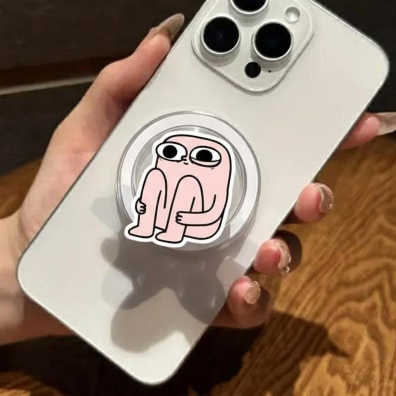 Sad Cartoon Magnetic Phone Grip, Funny Magsafe Phone Stand for Introvert, Cute Social Phone Accessory, Gift for Introverts, Quirky Grip