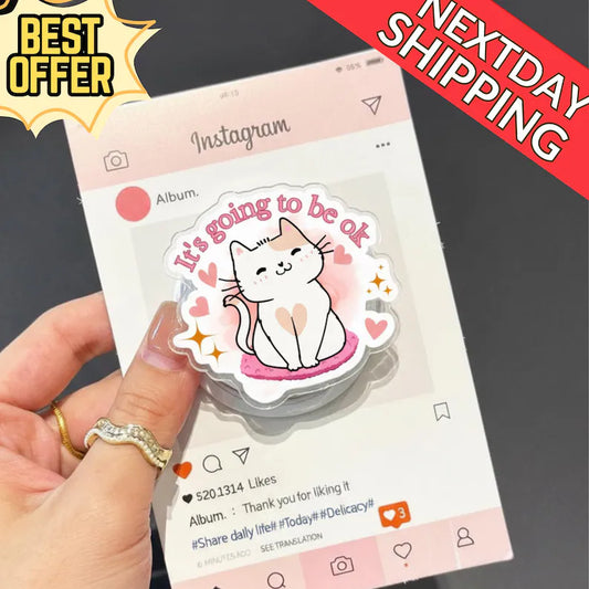 Cute Cat Magnetic Phone Grip, Motivational Phone Grip, It's Going to Be Ok Phone Grip, Positive Vibes, Gift for Cat Lovers, Cute Accessory
