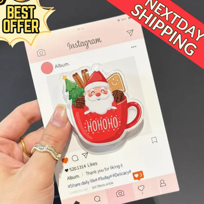 Santa Hot Cocoa Magnetic Phone Grip: Cute Christmas Mug Magsafe Phone Stand, Festive Holiday Phone Holder, Cozy Gift for Xmas Lovers