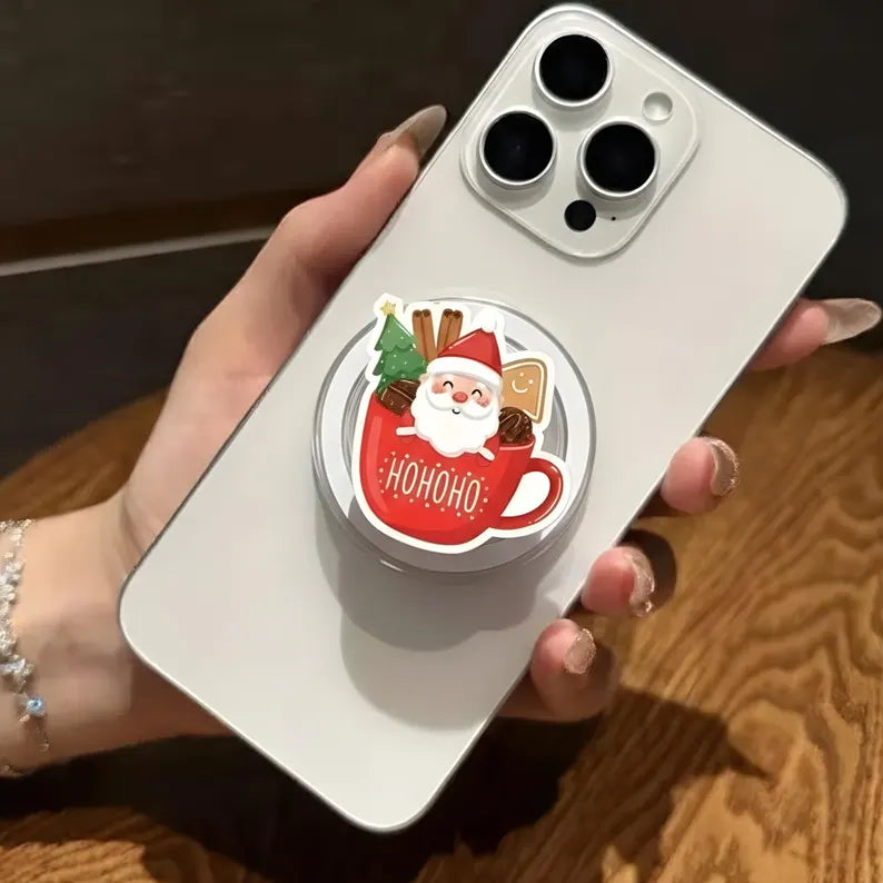 Santa Hot Cocoa Magnetic Phone Grip: Cute Christmas Mug Magsafe Phone Stand, Festive Holiday Phone Holder, Cozy Gift for Xmas Lovers