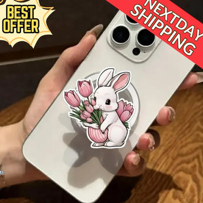 Bunny Tulip MagSafe Phone Grip: Cute Rabbit Floral Magnetic Magnetic Grip, Spring Aesthetic Phone Holder, Gift for Her