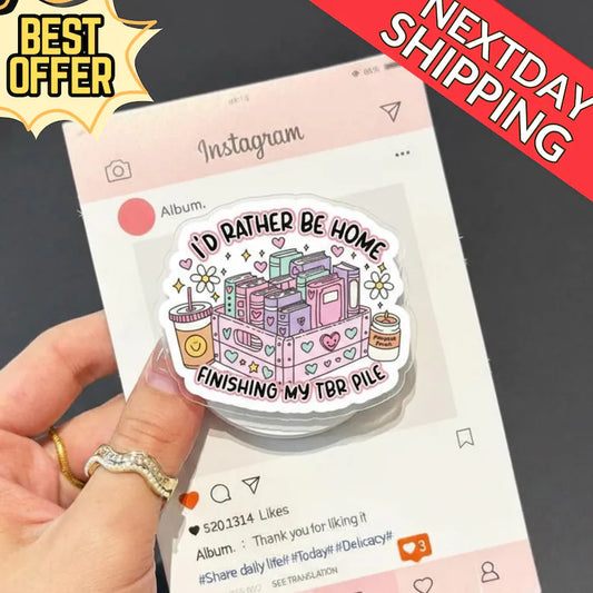 TBR Pile Bookish MagSafe Phone Grip: I'd Rather Be Home Reading, Cute Pastel Magnetic Phone Holder, Gift for Book Lover & Reader